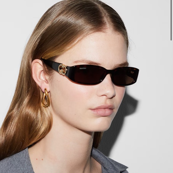 Gucci Rectangular Frame Sunglasses for Women in Dark Tortoise Shell